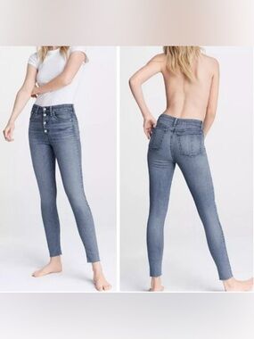 RAG & BONE Nina High Rise Skinny Jeans Fire Island Rae Frayed Hem Button Front